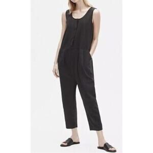 Eileen Fisher Women's Black Scoopneck Airy Organic Cotton Crepe Jumpsuit Medium